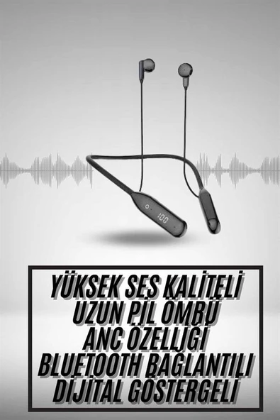 100 Saat Kablolu Boyun Askılı Dijital Göstergeli Bluetooth Kulaklık ürün görseli 1