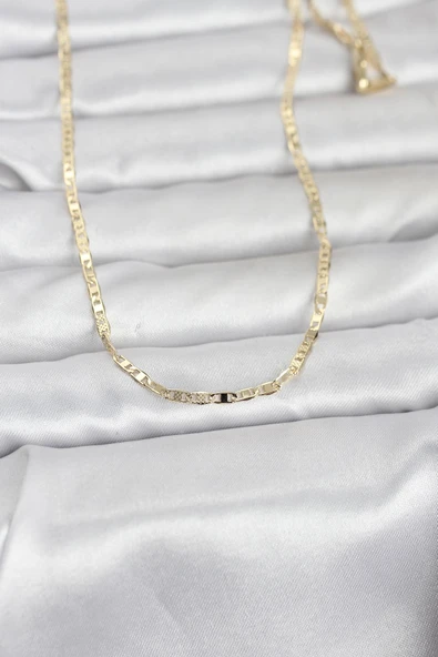 CM 14K Gold Renk Lazerli Yassı Model Zincirli 60 cm Kadın Kolye 5886 ürün görseli 1