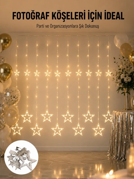 Dekoratif Yıldız Peri Led Perde 3x3 Metre Ortam Işığı Yeni Nesil ürün görseli 1
