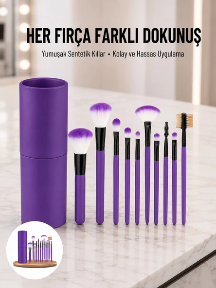 12 Parça Profesyonel Makyaj Fırçası Far Fırçası Allık Fırçası Yumuşak Kıllı ürün görseli 1