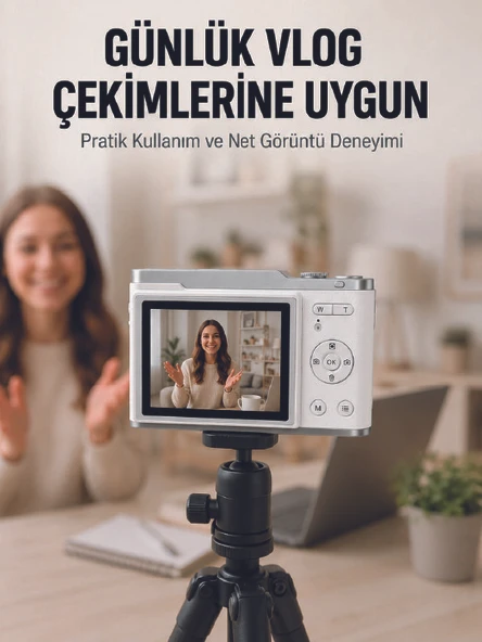 Beyaz 4K Dijital Kamera 2.4 İnç HD Ekran ve LED Flaşlı ürün görseli 1