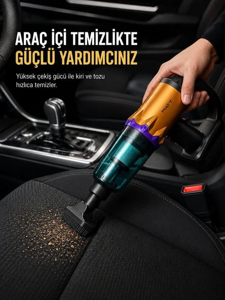 Araç İçi Temizlik İçin Şarjlı El Süpürgesi Çok Başlıklı Pratik Temizlik Cihazı ürün görseli 1