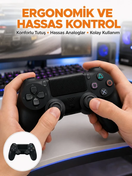 Kablosuz PS4 Oyun Kolu – Çift Titreşimli Motor, Uzun Pil Ömrü ve Hassas Kontrol Yeni Nesil ürün görseli 1
