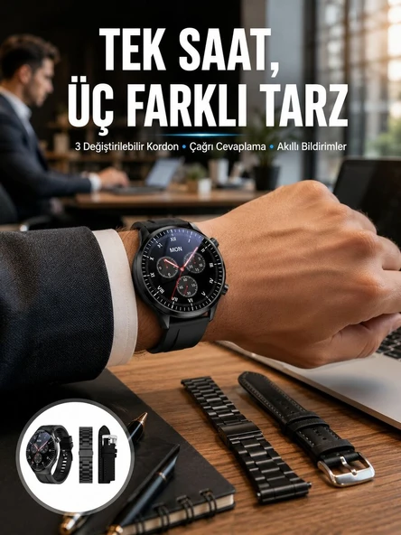 Akıllı Saat Yeni Nesil Üç Kordonlu Nabız Ölçer Çağrı Cevaplama Yeni Nesil ürün görseli 1