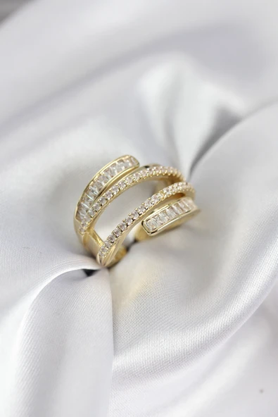 Sarmal Zirkon Baget Taşlı Gold Renk Kadın Yüzük 5886 ürün görseli 1