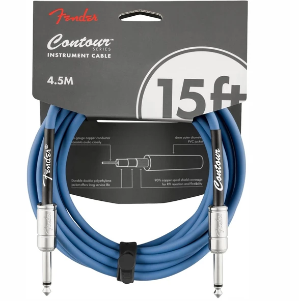 Fender Contour Serisi 4,5 mt. Gitar Kablosu Lake Placid Mavi Enstrüman Kablosu ürün görseli 1