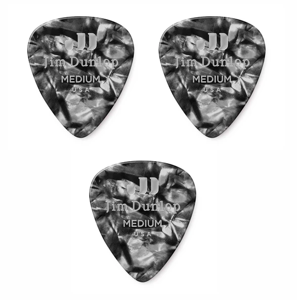 Jim Dunlop 483R02MD (3 Adet) Gitar Penası Genuine Celluloid Black Pearloid (Medium) ürün görseli 1