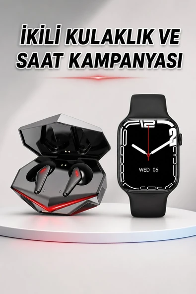 İkili Set Dev Kampanya Ucuz Kulaklık Ucuz Akıllı Saat Gürültü Önleyici Uzun Pil Ömrü ürün görseli 1