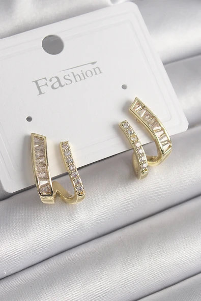 Pirinç Gold Renk Zirkon Taşlı Kadın Küpe 5886 ürün görseli 1