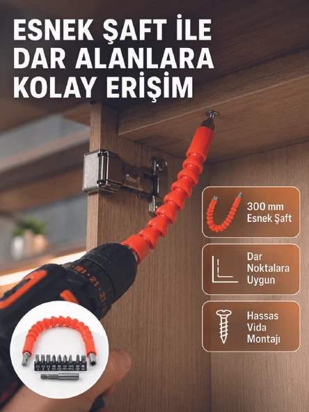 12 Parça Esnek Bits Uç Seti 300 mm Esnek Şaftlı Tornavida Uç Seti ürün görseli 1