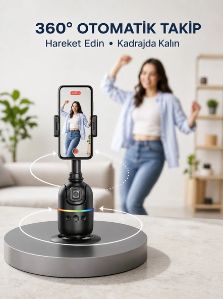 Yapay Zeka Destekli Yüz Takip Özellikli 360 Derece Dönen Masaüstü Telefon Sabitleyici Yeni Nesil ürün görseli 1