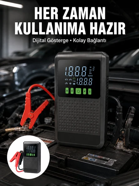 Taşınabilir Araç Akü Şarj Takviye Cihazı 150 PSI Dijital Kompresör Yeni Nesil ürün görseli 1
