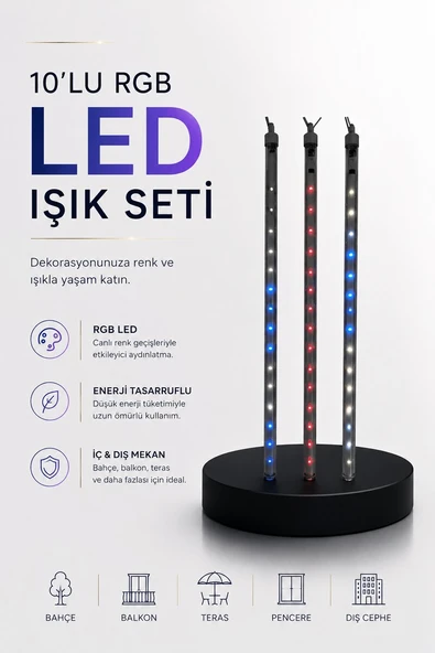 Dekoratif Ortam Aydınlatması RGB LED 10’lu Çubuk Seti ürün görseli 1