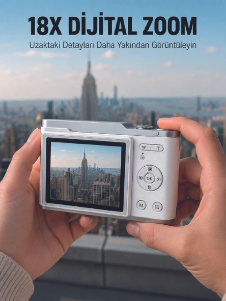 Kompakt Dijital Fotoğraf Makinesi Beyaz 18X Dijital Zoom Destekli ürün görseli 1