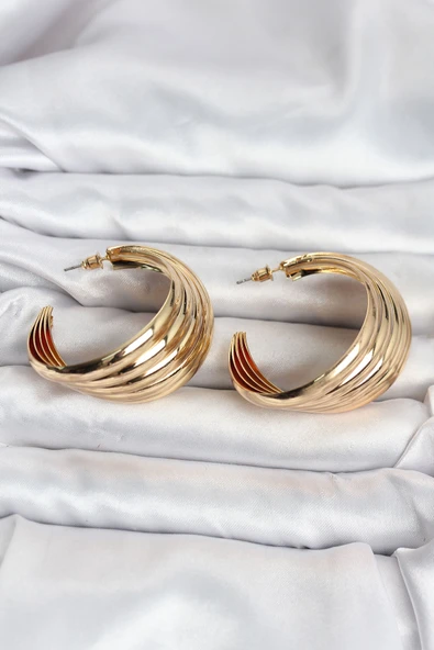 316L Çelik Gold Renk Yarım Halka Model Kadın Küpe 5886 ürün görseli 1