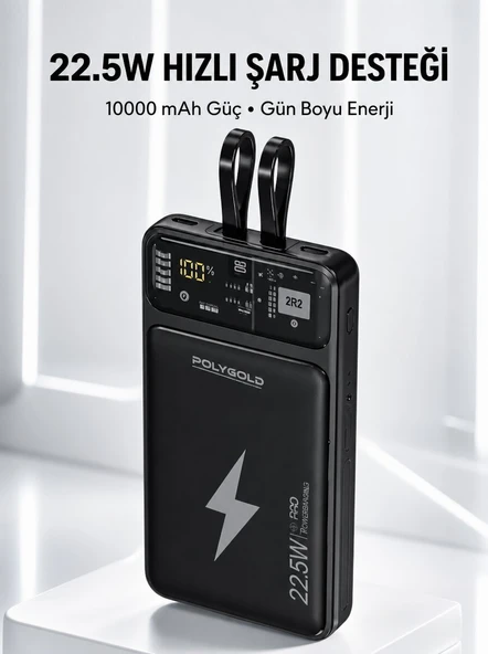 Powerbank Hızlı Şarj 10000 mAh Dahili Kablo Yeni Nesil ürün görseli 1