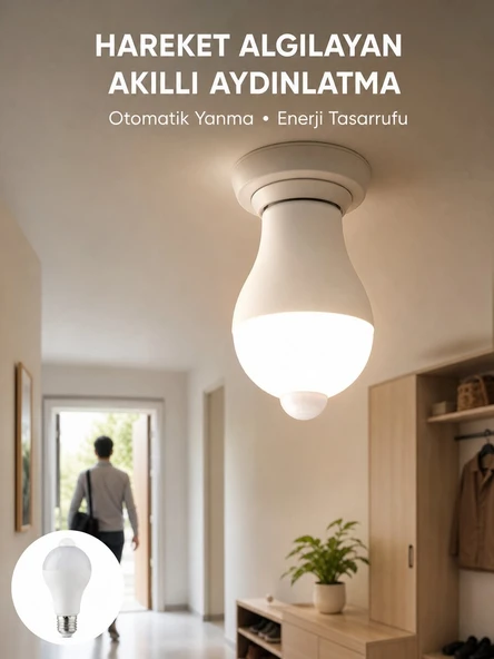 Sensörlü LED Lamba Otomatik Algılama Enerji Tasarruflu Aydınlatma ürün görseli 1