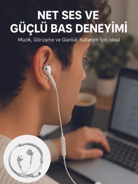 Kablolu Type C Kulak İçi Kulaklık Kristal Netliğinde Ses Kalitesi Yeni Nesil ürün görseli 1
