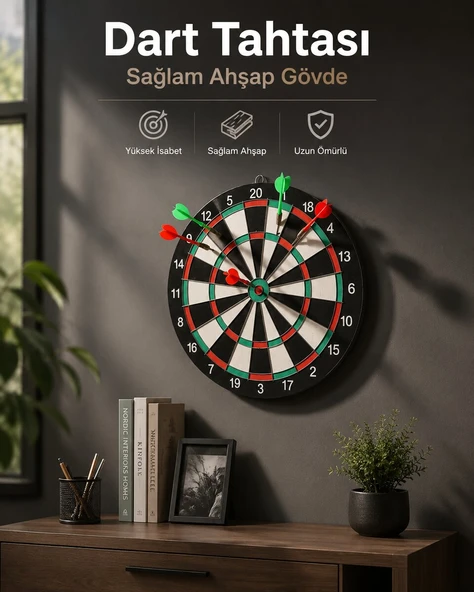 Duvara Monte Sağlam Ahşap Gövdeli Dart Tahtası Ev ve Oyun Alanları İçin 17 İnç ürün görseli 1