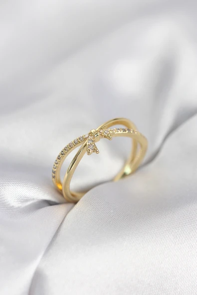 Gold Renk Zirkon Taşlı Fiyonk Model Kadın Yüzük 5886 ürün görseli 1