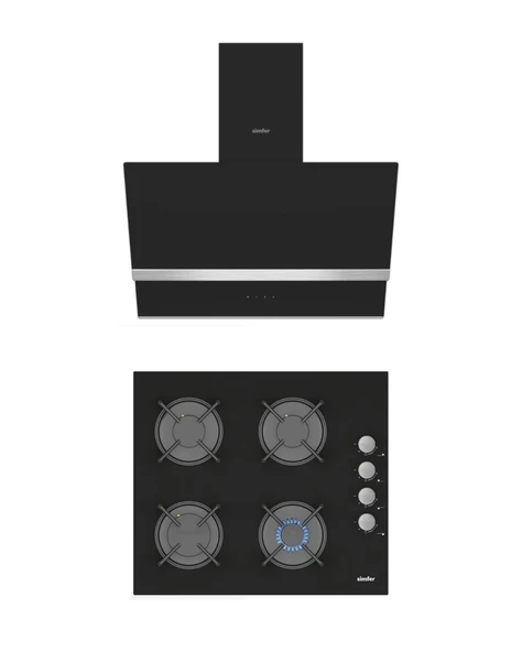 Simfer Premium Siyah Cam 2'li Ankastre Set (3500 Ocak + 8738 Davlumbaz) ürün görseli 1