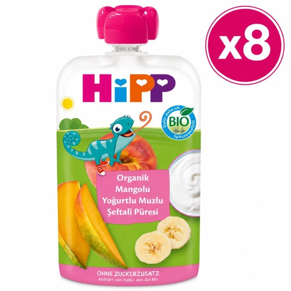 Hipp Organik Mangolu Yoğurtlu Muzlu Şeftali Püresi 100 G 8'li Paket ürün görseli 1