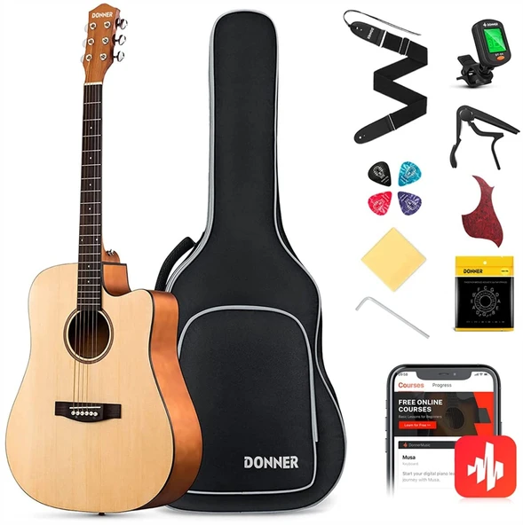 Donner DAD-140C Dreadnought Akustik Gitar Paketi (Natural) ürün görseli 1