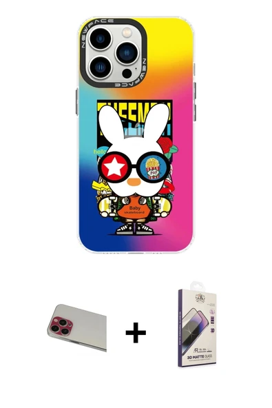 MARSİLYAN™- iPhone 13 Pro Max Kılıf Siluet Çizgi Koleksiyonu - Siyah Bilvis 3D Mat Cam Ekran Koruyucu + Rainbow Kamera L ürün görseli 1