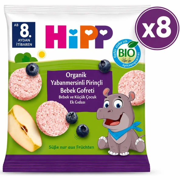 Hipp Organik Yabanmersinli Pirinçli Bebek Gofreti 30 G 8'li Paket ürün görseli 1