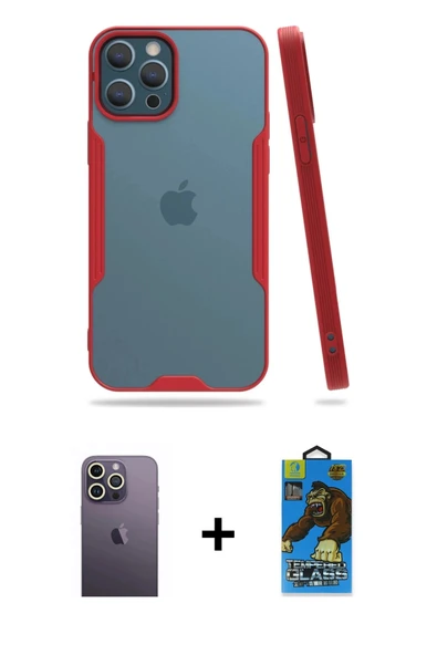MARSİLYAN™- iPhone 12 Pro Max Kılıf Atlas Asil Serisi - Siyah 18D Cam Ekran Koruyucu + Neon Fosforlu Kamera Lens - BZ ürün görseli 1