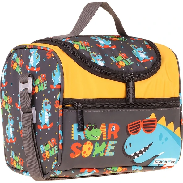 Kaukko Kids Erkek Çocuk Dinazor Roar Some Baskılı Isı Yalıtımlı Okul Beslenme Çantası (Sarı - Mavi) - L5395 ürün görseli 1