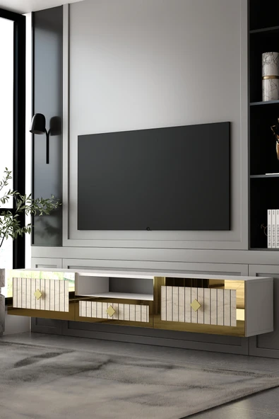 Dekortis Home Dekor 180DHDTDAÇ4BTA LİNA DUVARA MONTE PLEKSİ LAZER DESEN KAPAK TV SEHPASI ürün görseli 1