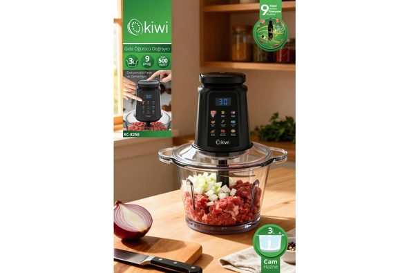 Kiwi KC-8250 Gıda Öğütücü Doğrayıcı | 500W Güçlü Motor&3l Cam Kase &9 Titanyum Bıçaklı & Dokunmatik Ekran ürün görseli 1