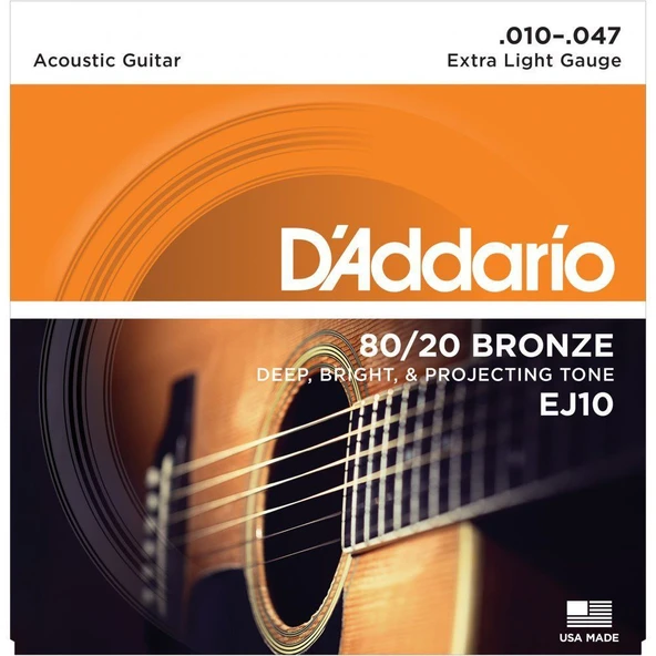 Daddario EJ10 Akustik Tel Set Bronz Extra Light (.010) ürün görseli 1