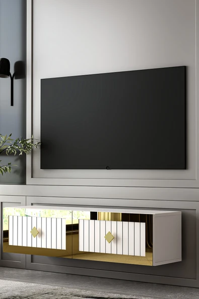 Dekortis Home Dekor 120DHDTDA4BA LİNA LAZER PLEKSİ DESENLİ DUVARA MONTE TV SEHPASI ürün görseli 1