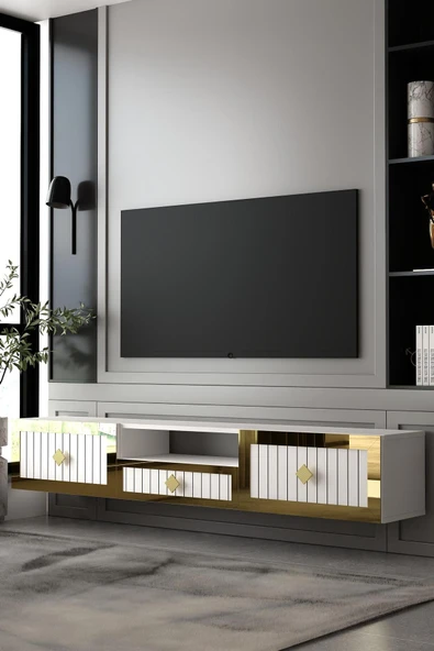 Dekortis Home Dekor 180DHDTDAÇ4BA LİNA DUVARA MONTE PLEKSİ LAZER DESEN KAPAK TV SEHPASI ürün görseli 1