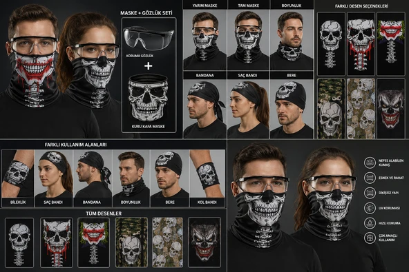 Kurukafa Maske Bandana Bileklik Bone Boyunluk (dikişsiz penye) ürün görseli 1
