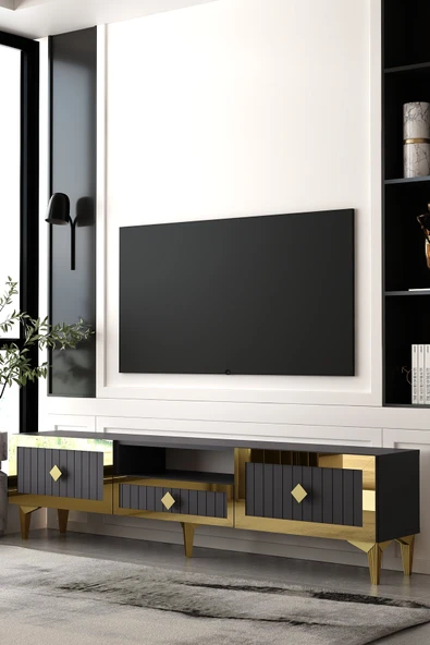 Dekortis Home Dekor 180DHDTSÇ4AA LİNA KAPAK,RAFLI PLEKSİ LAZER DESEN TV SEHPASI ürün görseli 1