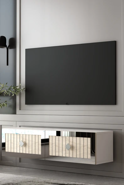 Dekortis Home Dekor 120DHDTDA4BTG LİNA LAZER PLEKSİ DESENLİ DUVARA MONTE TV SEHPASI ürün görseli 1