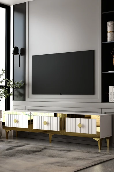 Dekortis Home Dekor 180DHDTS4BA LİNA 3 KAPAKLI PLEKSİ LAZER DESEN TV SEHPASI ürün görseli 1
