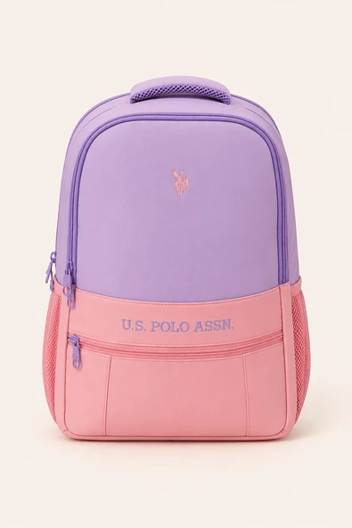 U.S. Polo Assn. Kız Çocuk Okul Sırt Çantası Ortopedik Hafif Çok Bölmeli Matara Cepli Lila Pudra ürün görseli 1