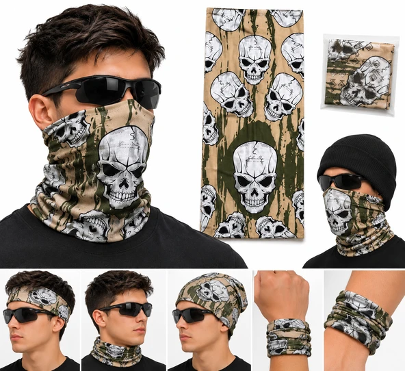 Kamuflaj Kurukafa Maske Bandana Bileklik Bone Boyunluk (dikişsiz penye) ürün görseli 1
