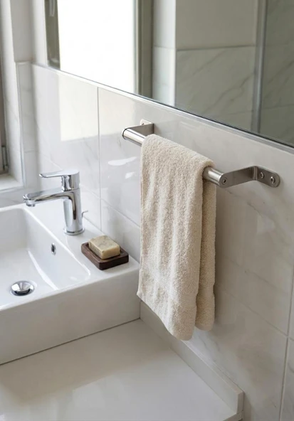 Paslanmaz Çelik Havluluk Duvara Monte Banyo Havlu Askılığı Gümüş 25 Cm ürün görseli 1