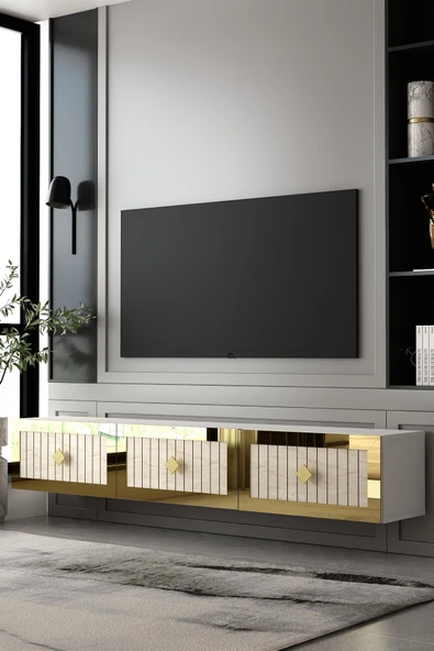 Dekortis Home Dekor 180DHDTDA4BTA LİNA DUVARA MONTE PLEKSİ LAZER DESEN TV SEHPASI ürün görseli 1