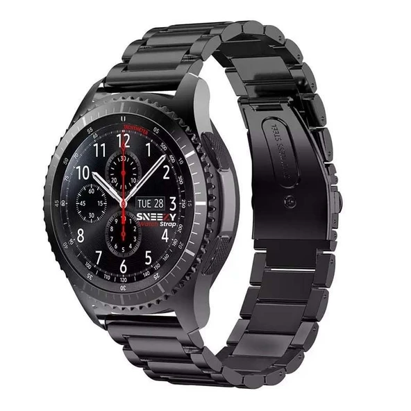 Samsung Gear S3 Frontier R760 - S3 Classic R770 22mm Uyumlu Ironweft Döküm Çelik Metal Kordon  Siyah ürün görseli 1