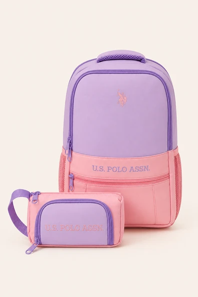 U.S. Polo Assn. Kız Çocuk Okul Sırt Çantası Kalemlik Seti Mor Pembe Hafif Çok Bölmeli PLCANAYD26211 ürün görseli 1