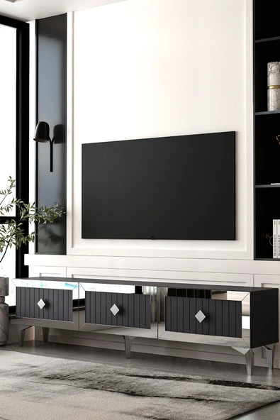 Dekortis Home Dekor 180DHDTS4AG LİNA 3 KAPAKLI PLEKSİ LAZER DESEN TV SEHPASI ürün görseli 1