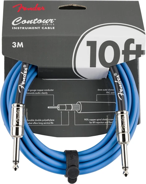 Fender Contour Serisi 3 mt. Gitar Kablosu Lake Placid Mavi Enstrüman Kablosu ürün görseli 1