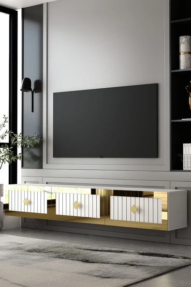Dekortis Home Dekor 180DHDTDA4BA LİNA DUVARA MONTE PLEKSİ LAZER DESEN TV SEHPASI ürün görseli 1