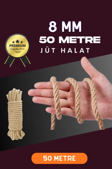 8 MM 50 Metre Jüt Halat Dekoratif Hasır İp Urgan Süs ürün görseli 1